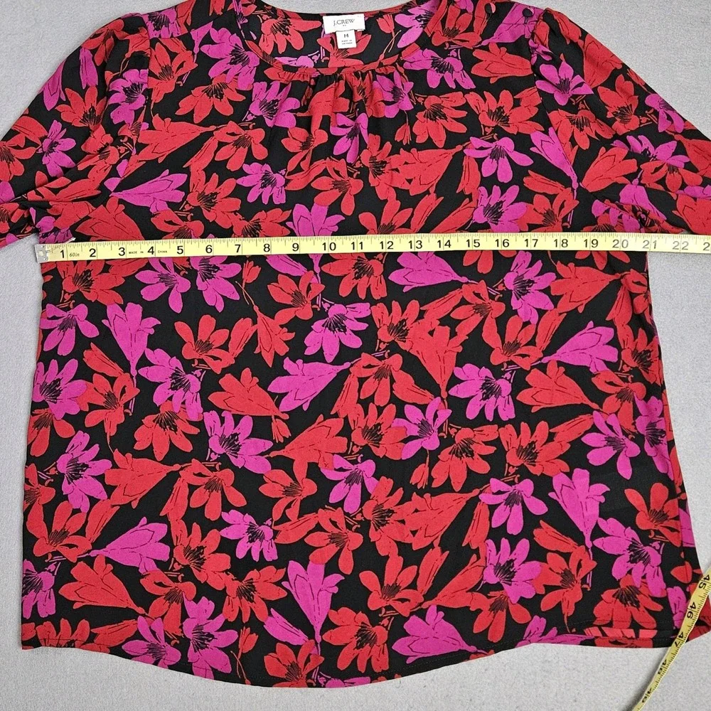 J.Crew Factory Floral Blouse Size M Printed Button-Neck Top Ruffle Sleeves BD266